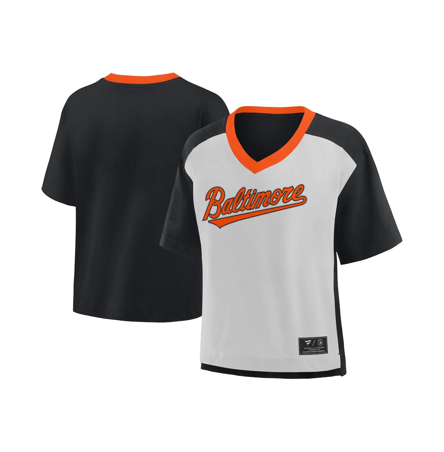 Женская футболка Fanatics Black/Graphite Baltimore Orioles Oversized Race to Win V-Neck — фото 1