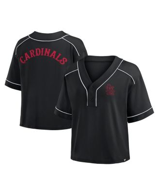 Fanatics - Women's Black St. Louis Cardinals Oversized Champ Game Midi Cropped V-Neck T-Shirt