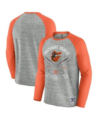 Fanatics - Men's Heather Gray Baltimore Orioles Raw Edge Raglan Long Sleeve Baseball T-shirt