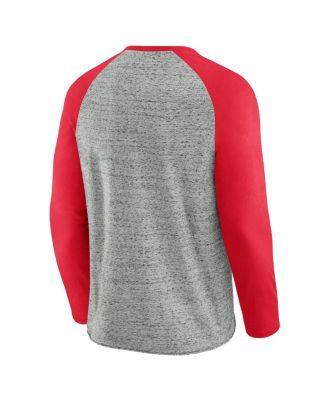 Men's Heather Gray Cincinnati Reds Raw Edge Raglan Long Sleeve Baseball T-Shirt