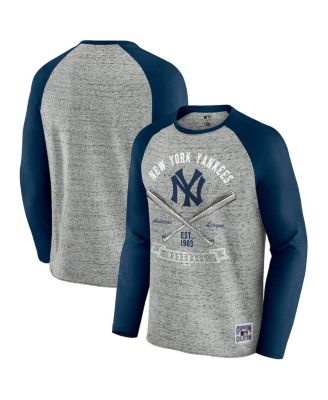 Fanatics - Men's Heather Gray New York Yankees Raw Edge Raglan Long Sleeve Baseball T-shirt