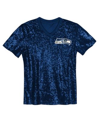 Big Girls 12 Fan College Navy Seattle Seahawks Sequin V-neck Fashion Jersey