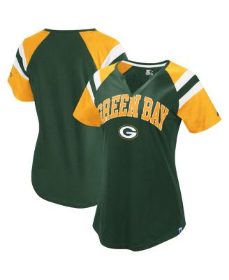 Starter - Women's Green Green Bay Packers Game On Notch Neck Raglan T-shirt