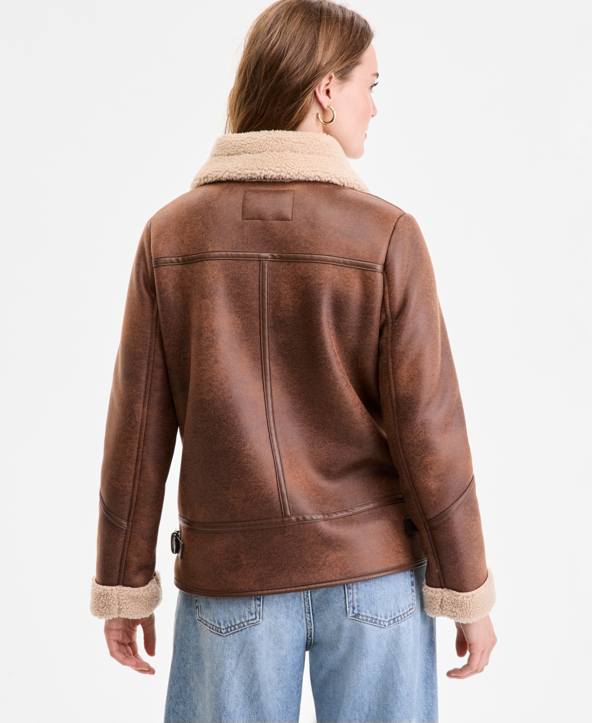 Steve Madden Women's Asymmetric Faux-shearling Coat In Brown