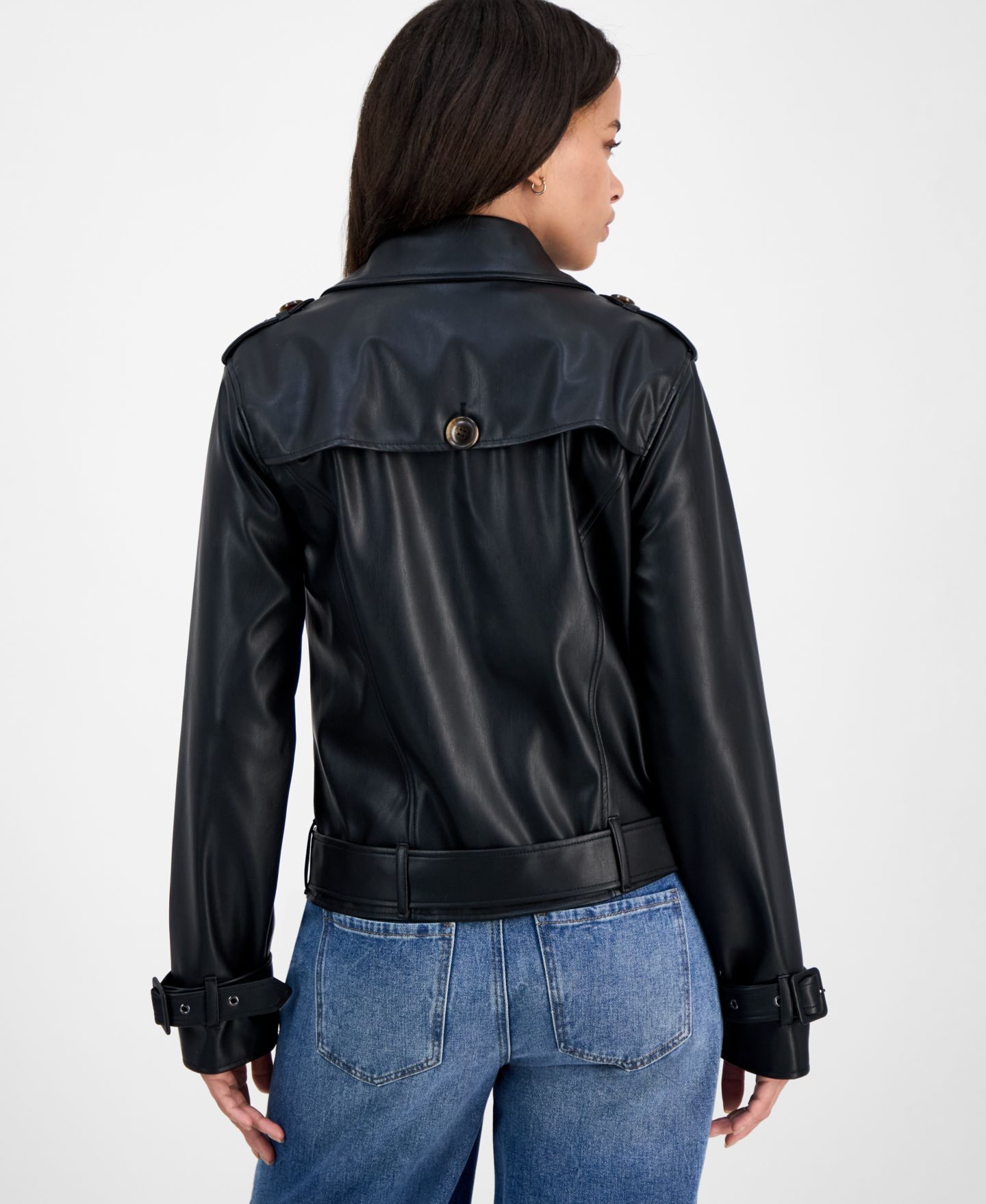 Женская куртка Steve Madden Belted Faux-Leather, цвет: Чёрный — фото 2