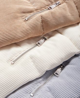 Women's Corduroy Zip-Front Puffer Coat