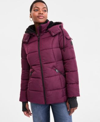 Steve Madden - Juniors' Faux-Fur-Trim Hooded Puffer Coat