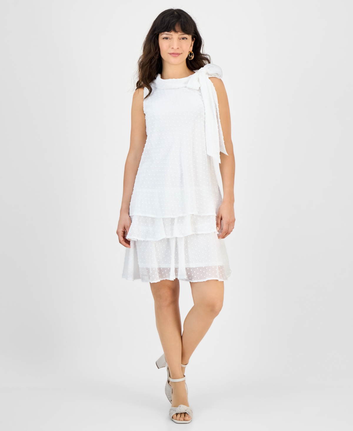 Women's Bow-Neck Tiered Sleeveless Dress - White