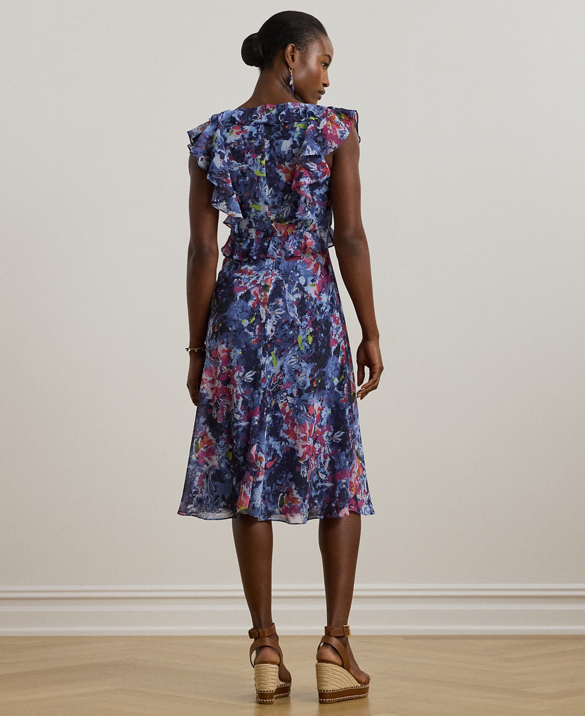 Shop Ralph Lauren Petite Print Ruffle-trim Georgette Midi Dress