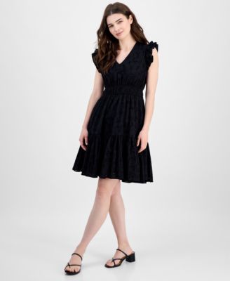 Anne Klein - Women's Cotton Eyelet Drawstring-Waist Dress