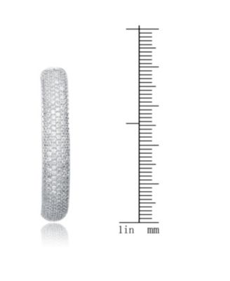 White Gold Plated Clear Round Cubic Zirconia Pave Hoop Earrings
