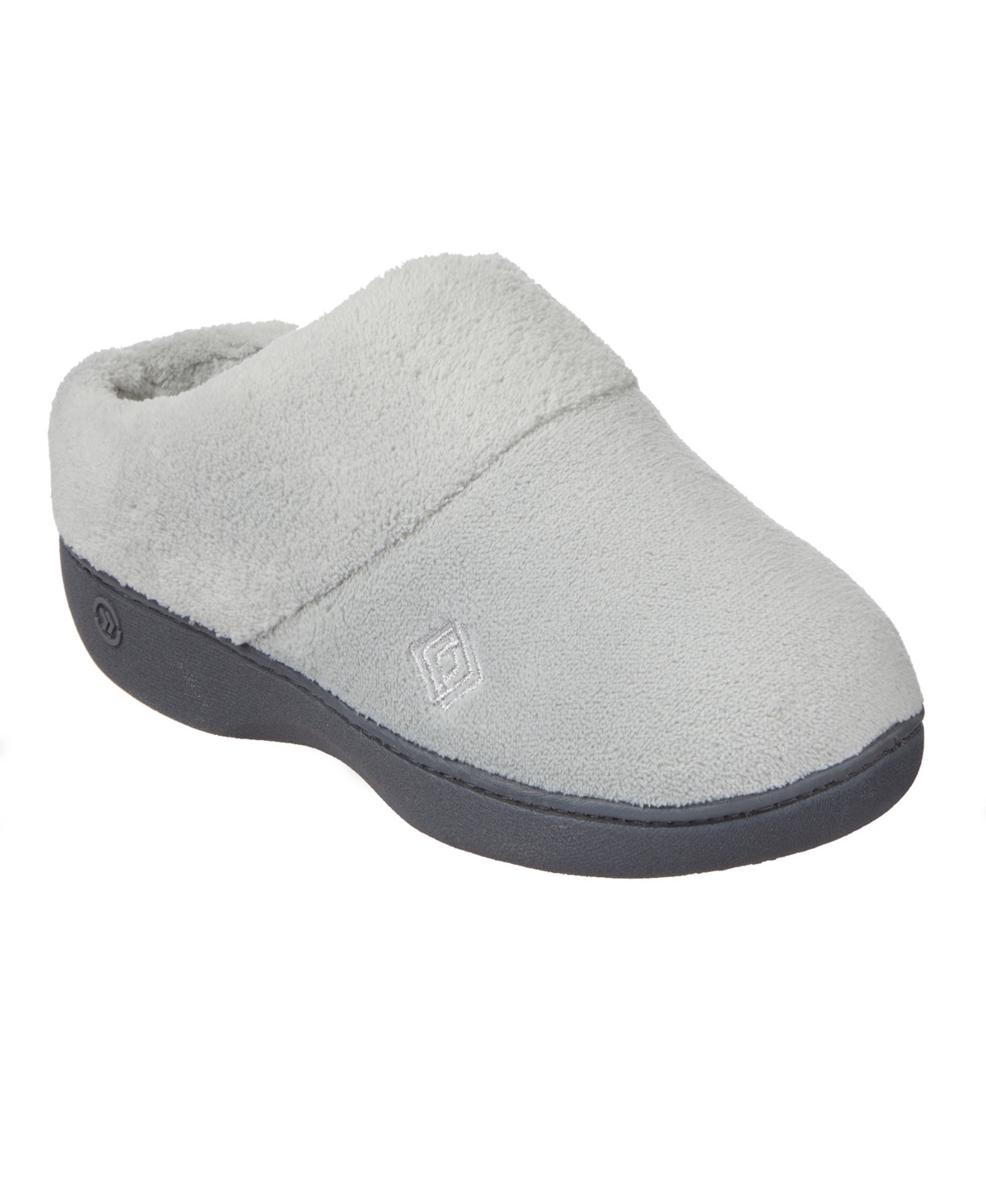 Isotoner Signature Women's Micro Terry Sport Hoodback Slippers In Light Gray