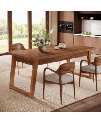 55-Inch Dining Table with Storage Drawer for Dining Room, Rectangular Modern Dinner Kitchen Table with Solid Wood Legs for 4-6 People