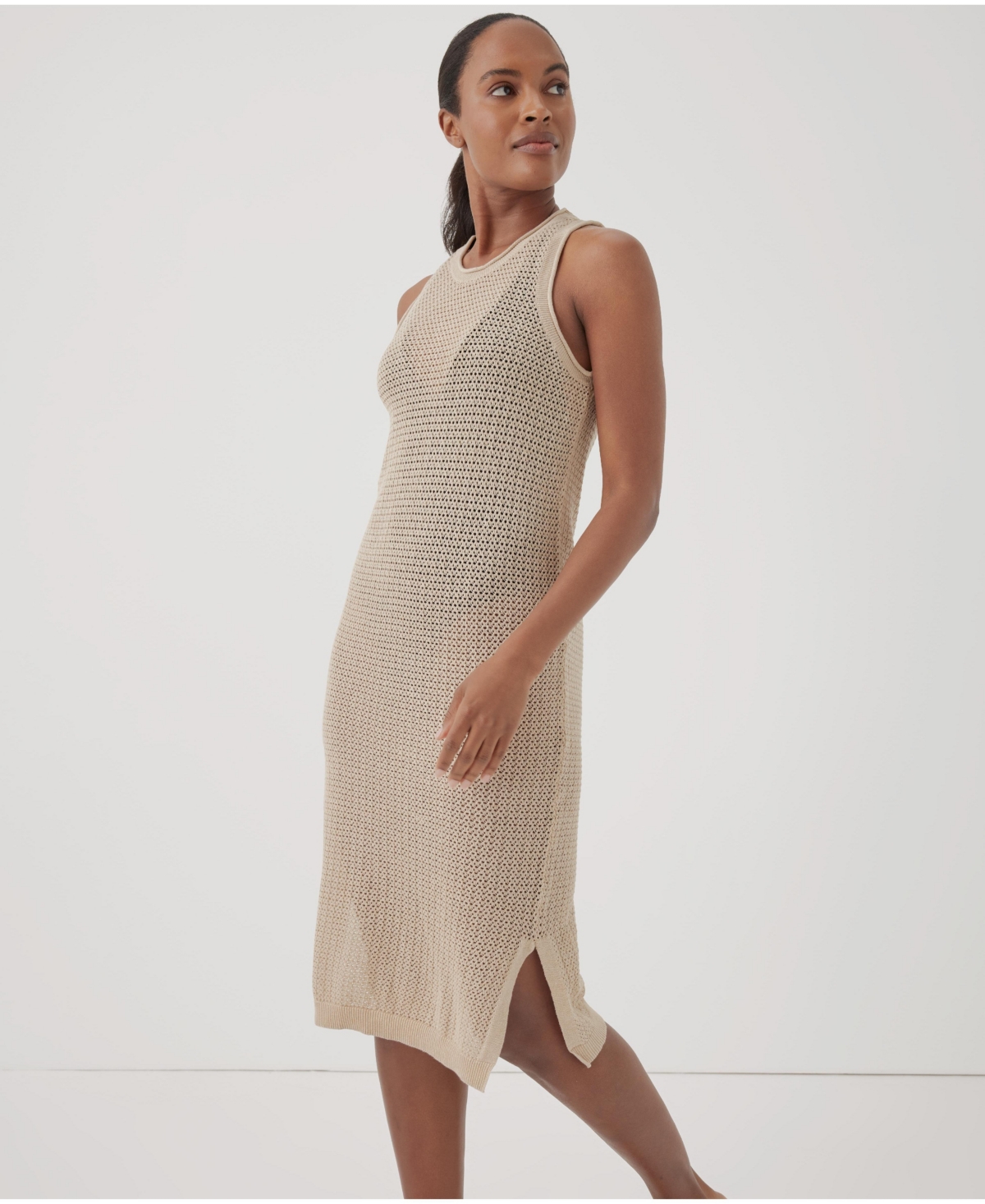 Women's Organic Cotton Beachside Linen Crochet Cover-Up - Sandshell