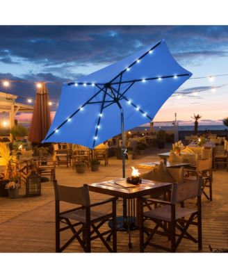 9 ft Patio Table Market Umbrella Yard Outdoor w/ Solar LED Lights