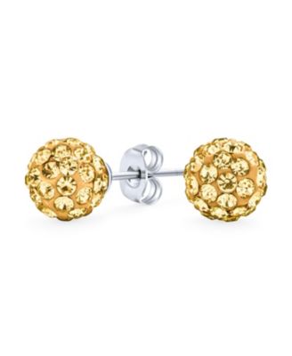 Glittering Pave Crystal 8MM Disco Ball Stud Earrings .925 Sterling Silver