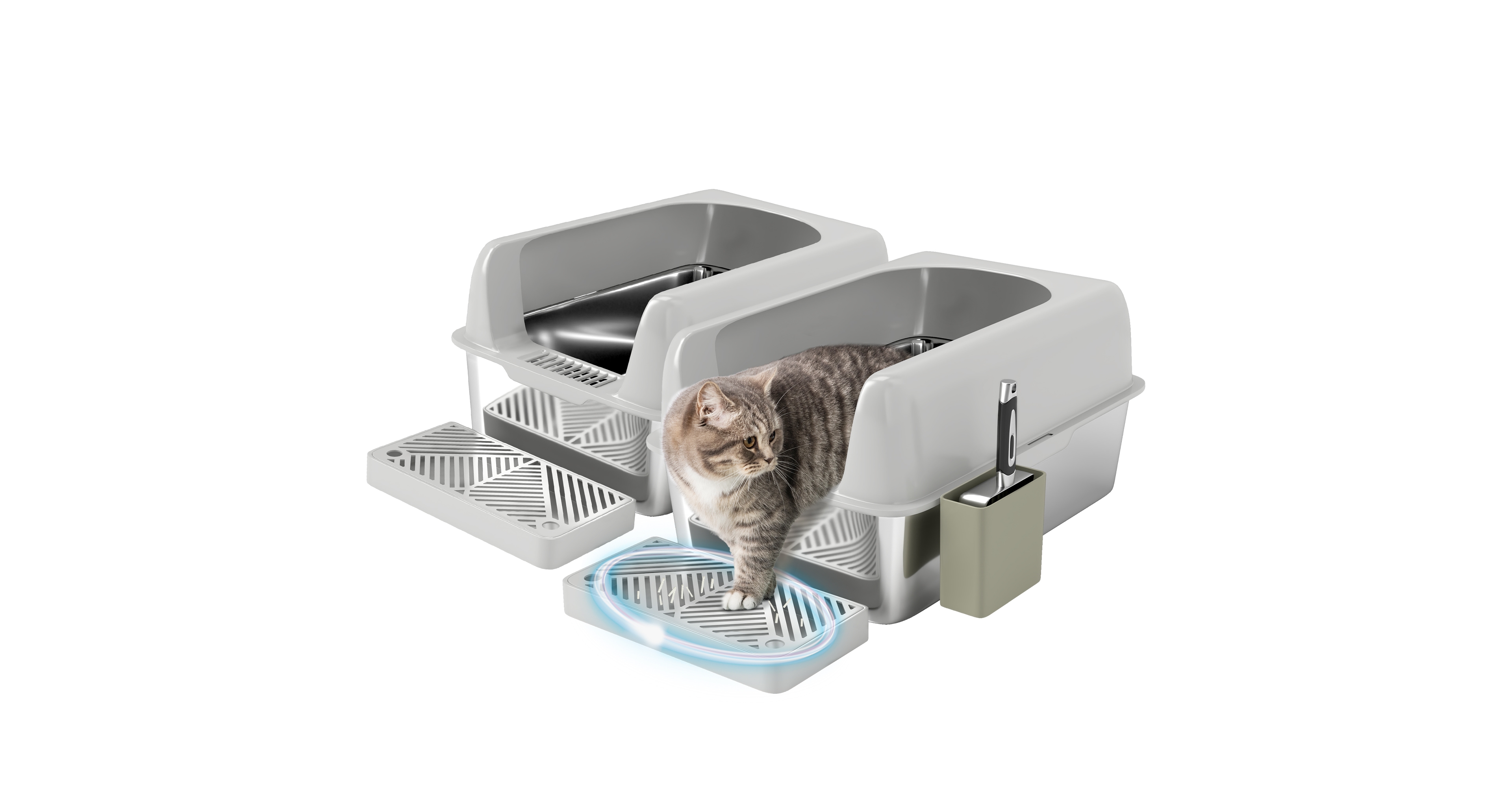 PawHut 2 Pack Stainless Steel Litter Box with Metal Scoop & Scoop Holder