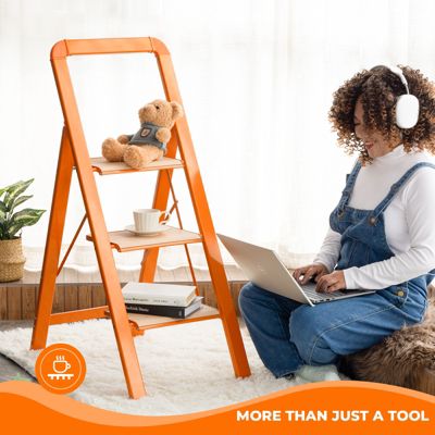 3 Step Reach Aluminium Foldable Step Stool with Wide Anti-Slip Pedals for Home/Office, 580 lbs. Capacity