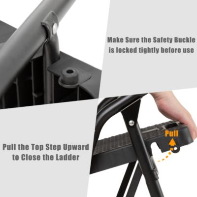 3 Step Folding Ladder with Handrails and Tool Tray 330 lb Capacity Steel Frame Step Stool