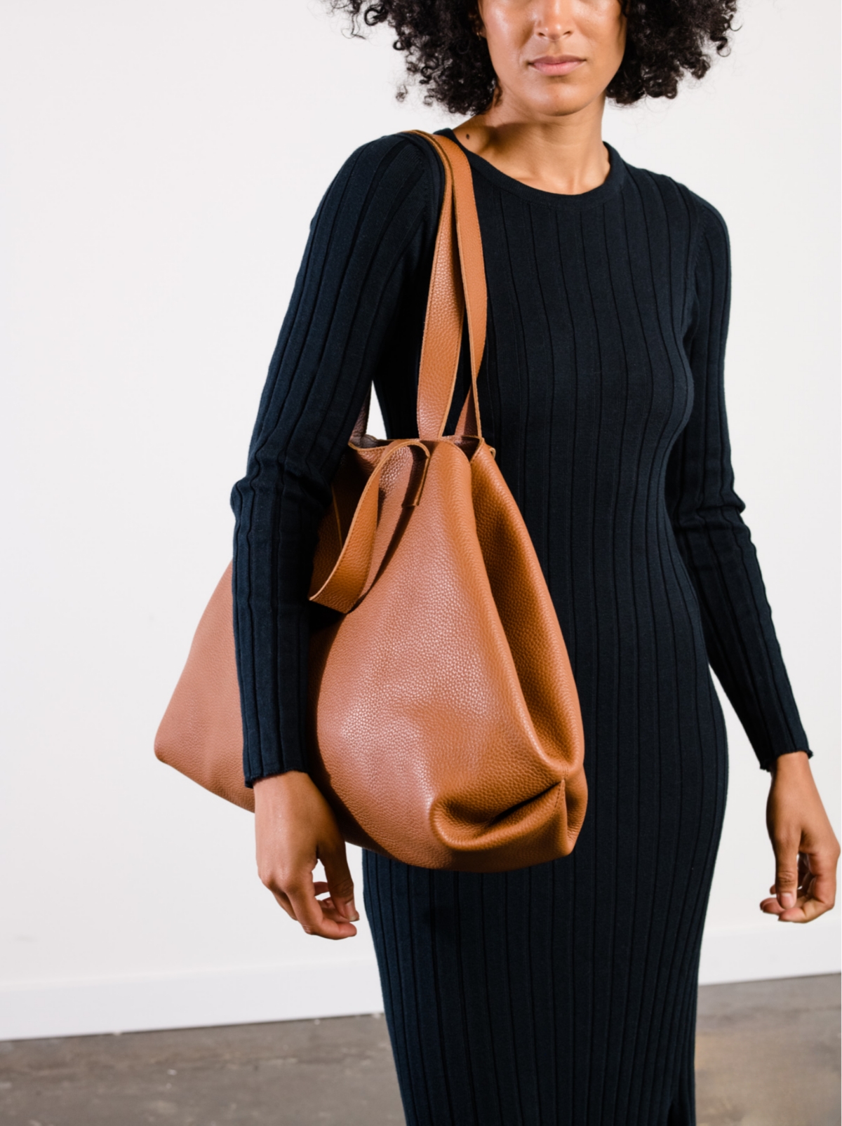 Able Large Foldable East/West Tote Bag, Pebbled Nut