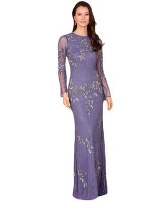 Women's Long Sleeve, High Neck Beaded Gown - OUTLET