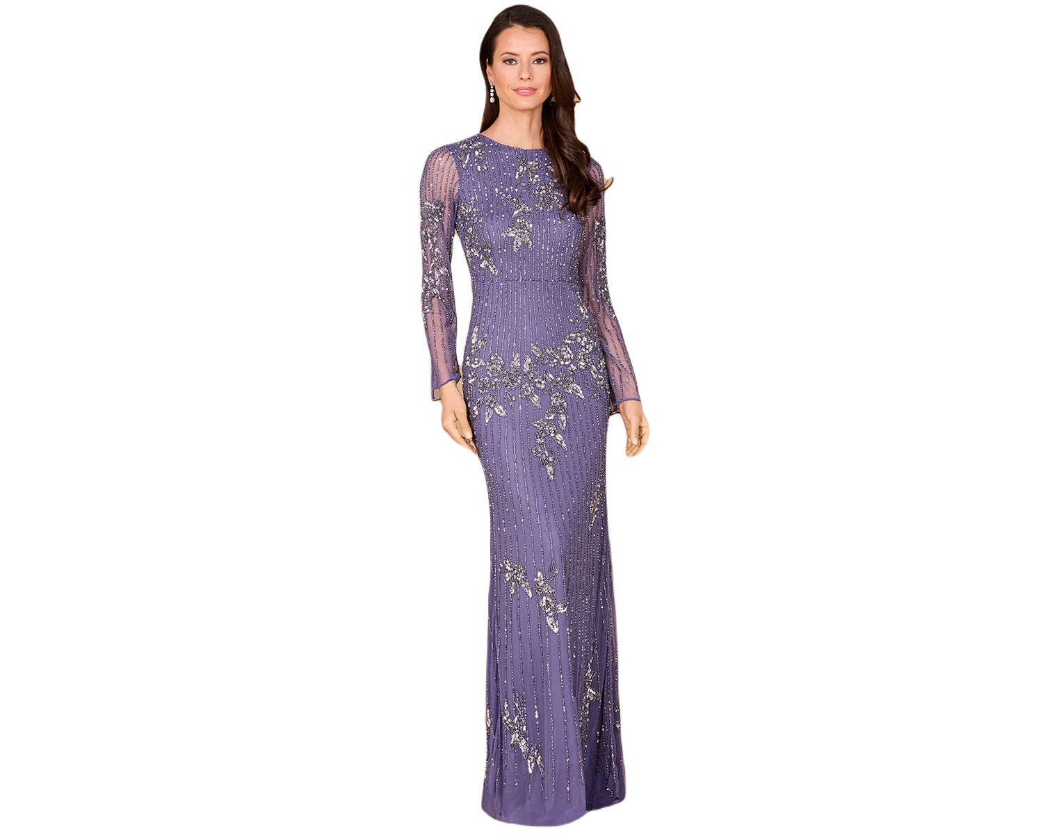 Women's Long Sleeve, High Neck Beaded Gown - OUTLET