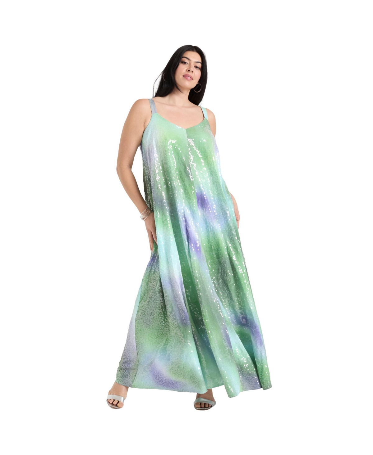 Plus Size June + Vie Sequin Swing Maxi Dress - Cool multi mist