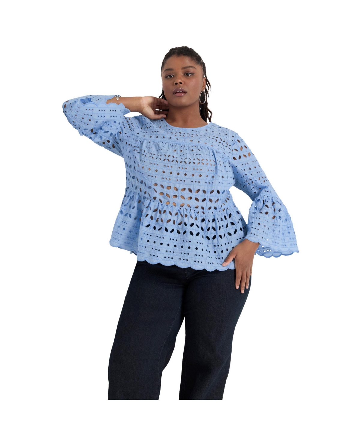 Plus Size June + Vie Flounce Peplum Top - Placid blue