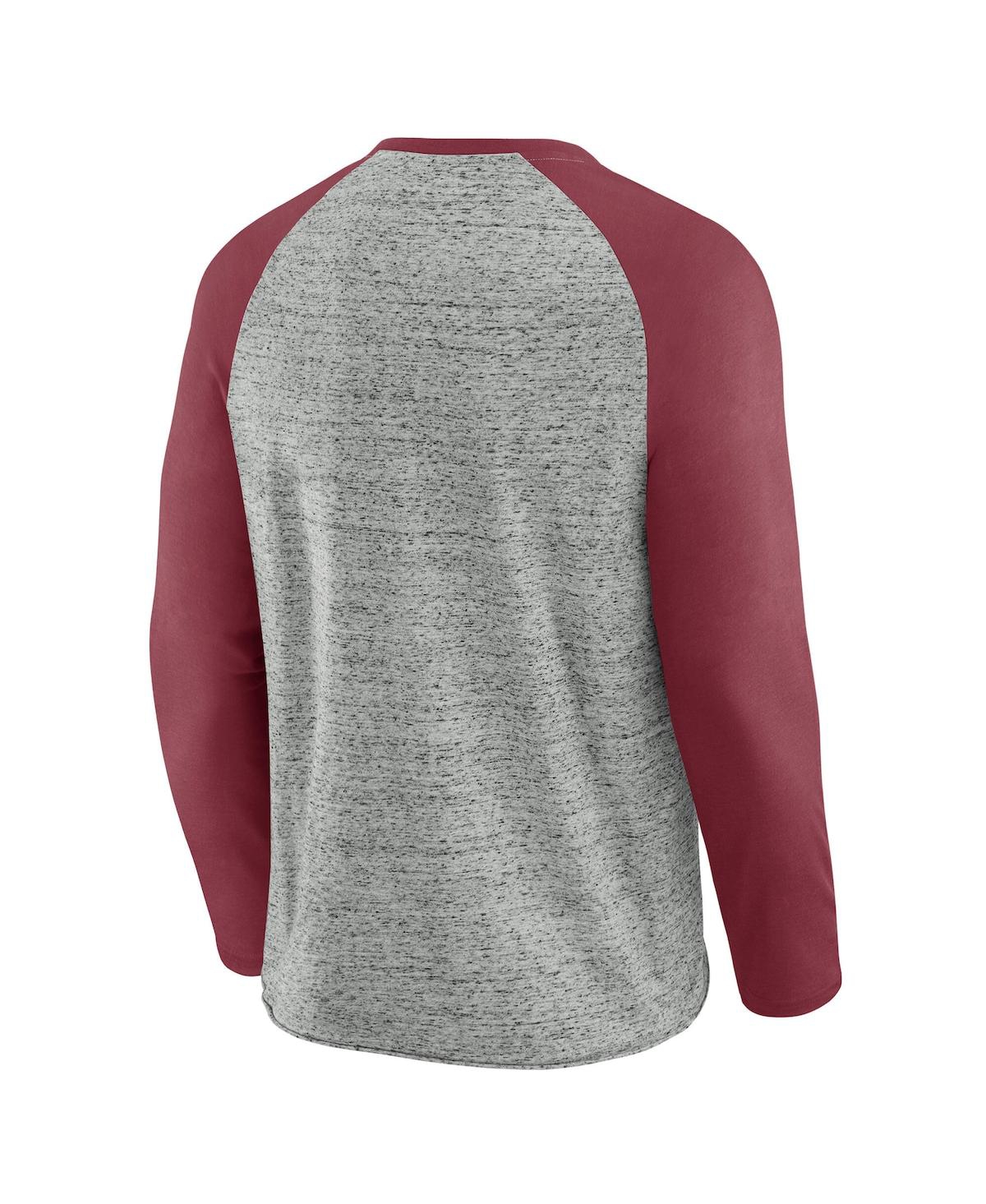 FANATICS MEN'S HEATHER GRAY PHILADELPHIA PHILLIES RAW EDGE RAGLAN LONG SLEEVE BASEBALL T-SHIRT 
