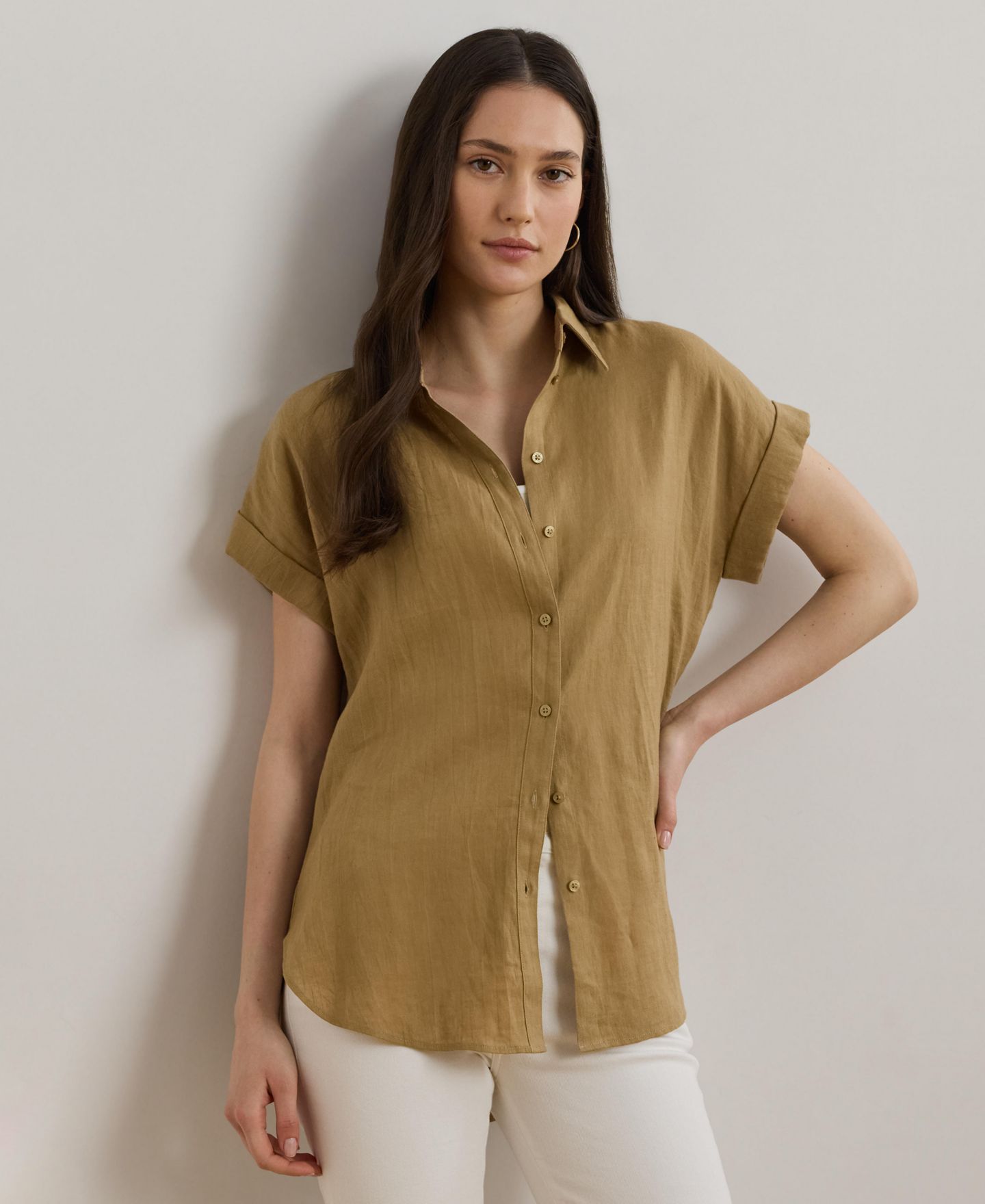 Женская рубашка Lauren Ralph Lauren Dolman-Sleeve 100% Linen, цвет: Берёзовый рыжевато-коричневый — фото 1