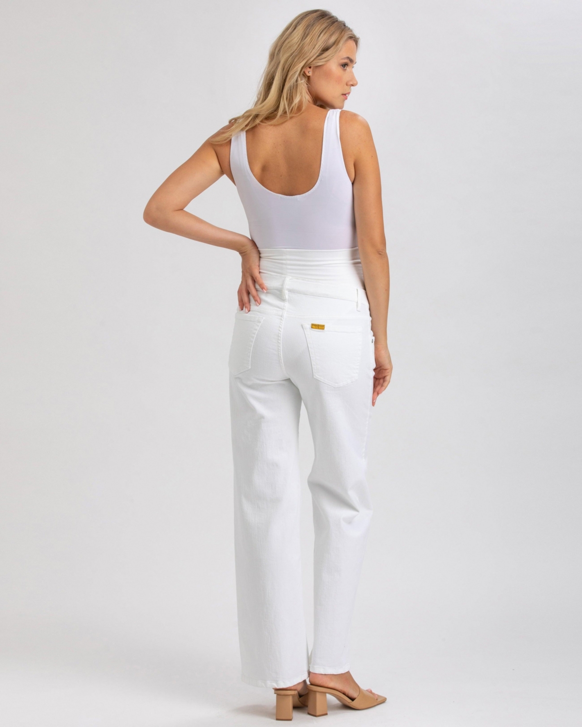 Pietro Brunelli Maternity Maternity Stonewashed High-waist Wide-leg Jeans In White