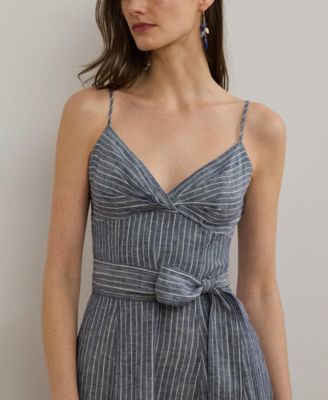 Lauren Ralph Lauren Women's Striped Belted Linen Sleeveless
