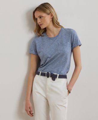 Lauren Ralph Lauren - Women's Striped Cotton Slub Jersey Pocket Tee