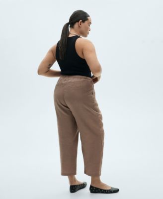 Women's Straight Cropped Linen Trousers Pants
