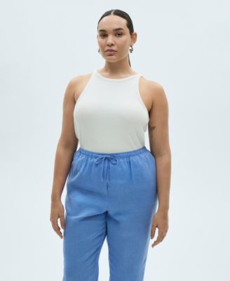 Women's Straight Linen-Blend Trousers Pants