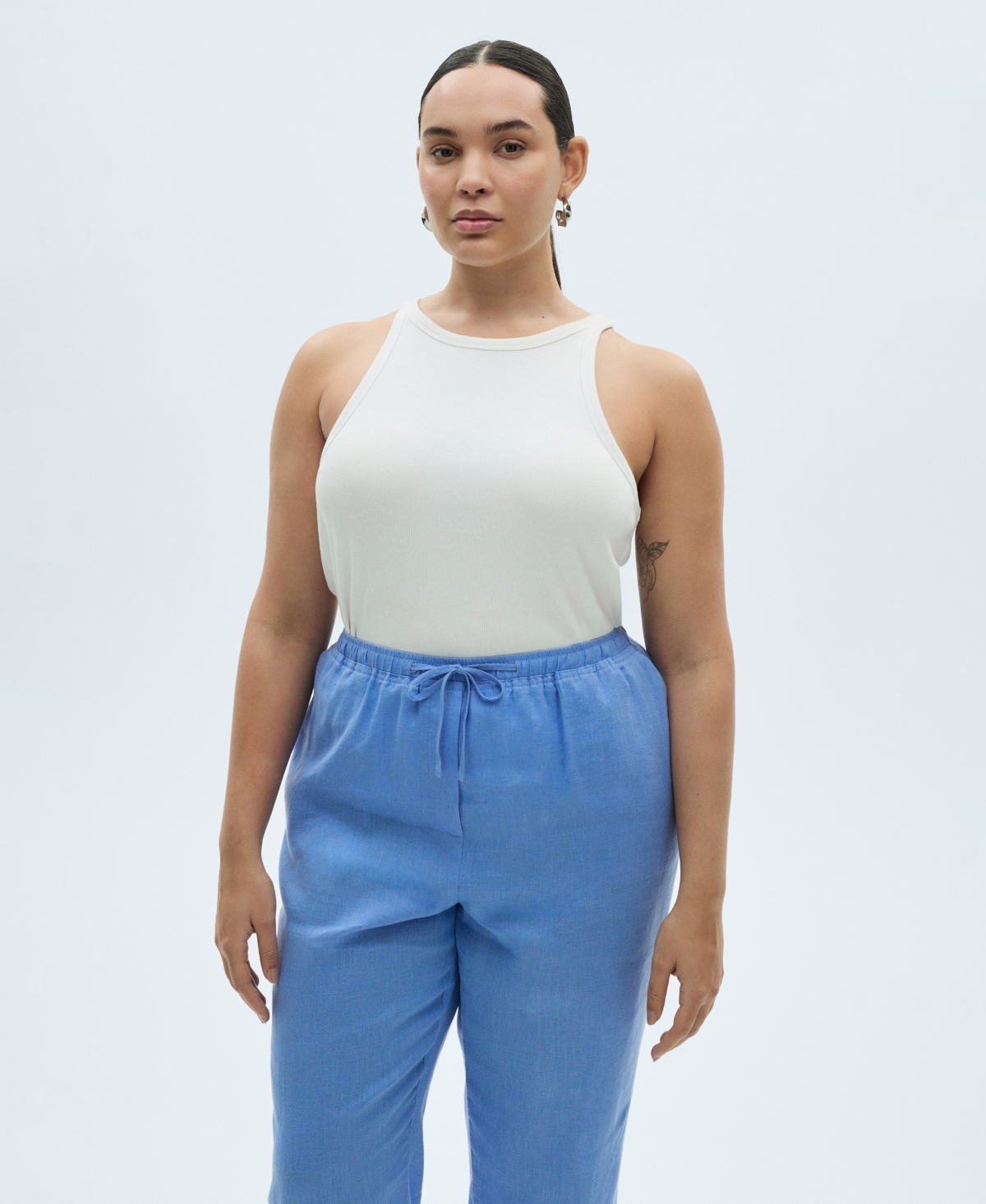 Mango Linen Drawstring Pants In Blue