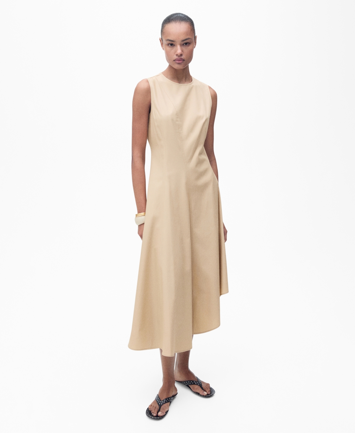 Shop Mango Women's Frayed Hem Asymmetrical Dress In Ecru