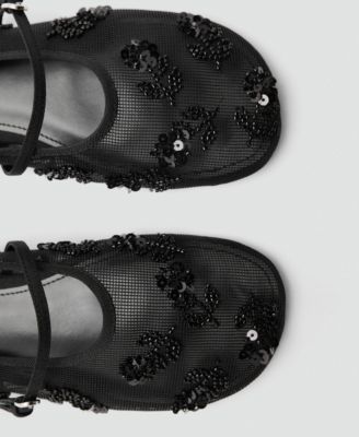 Women's Strap Buckle Embroidered Ballerinas Shoes