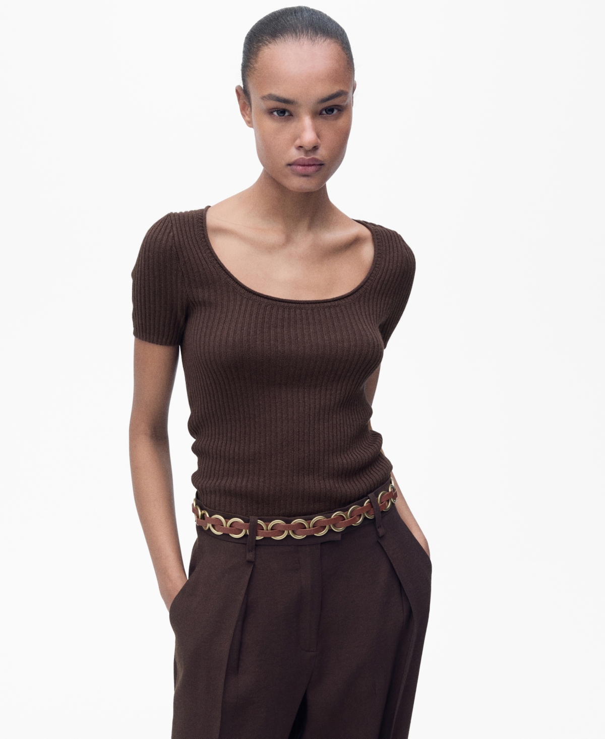 Mango Women's Linen-blend Knitted Sweater In Chocolate