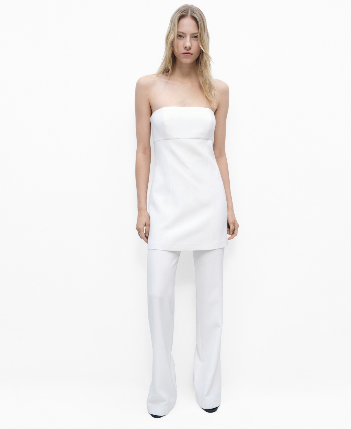 Shop Mango Women's Combined Strapless Jumpsuit In Ecru