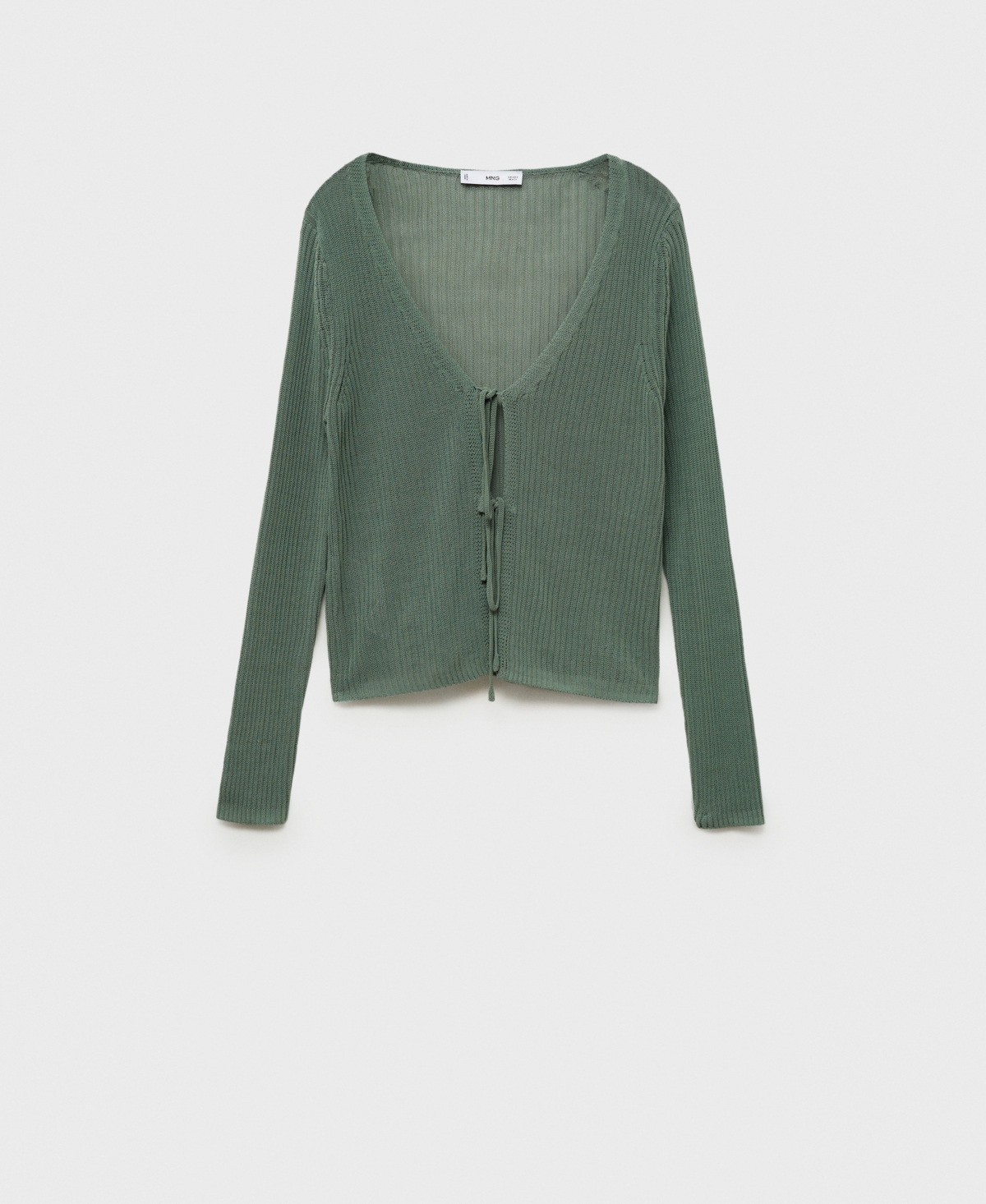 Women's Ribbed Knit Bows Cardigan Sweater - Green