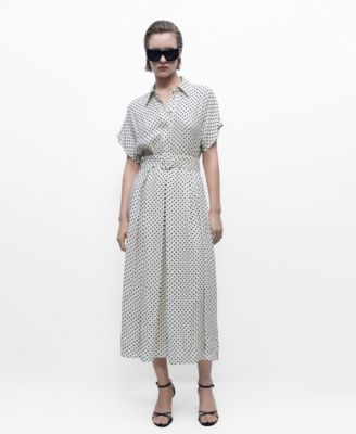 MANGO - Women's Belted Polka-Dot Dress