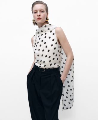 MANGO - Women's Polka-Dot Wrap-Neck Blouse