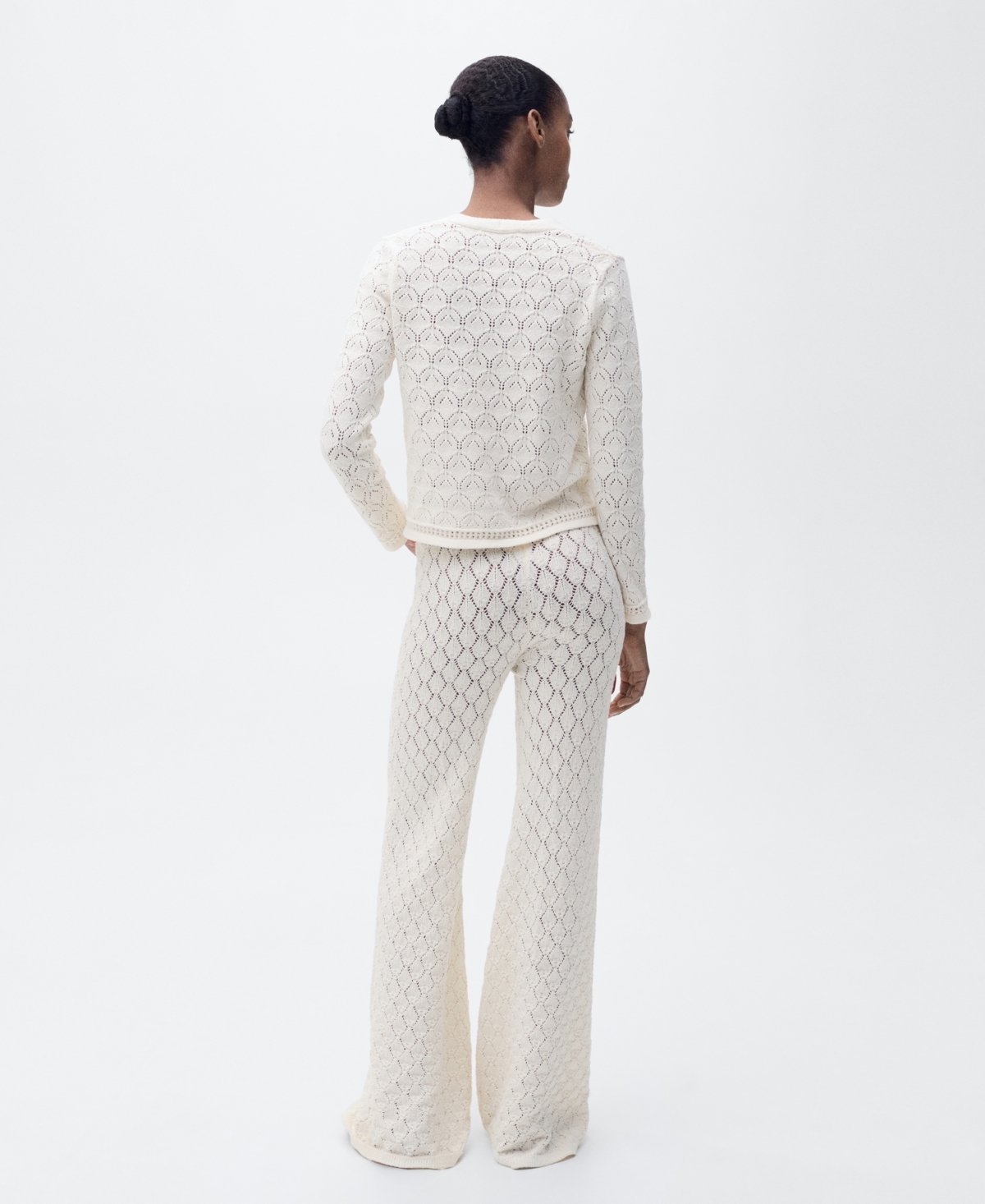 Shop Mango Women's Straight Openwork Knit Pants In Ecru