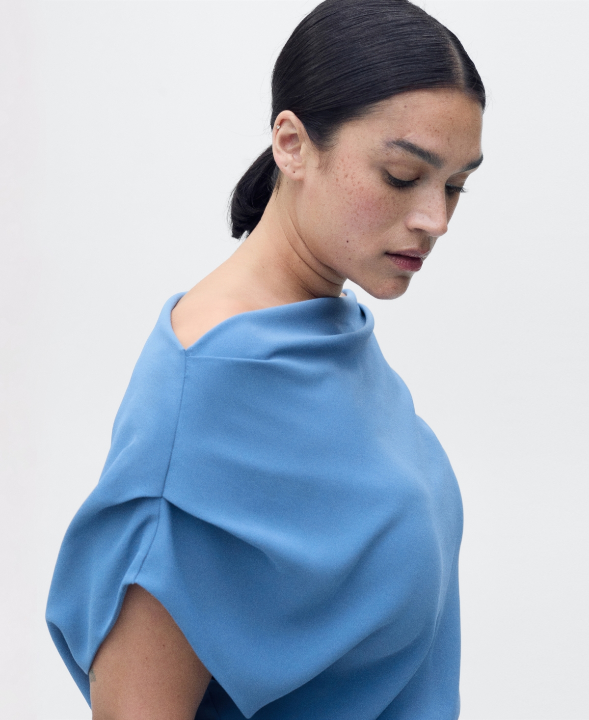 Mango Asymmetrical Neck Midi Dress Blue In Blue