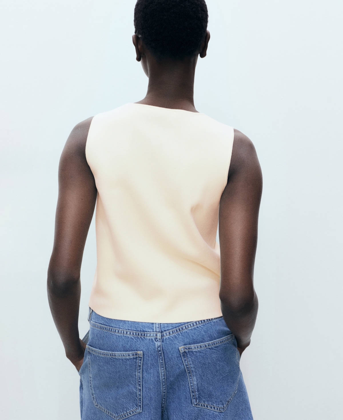 Mango Fine Knit Vest In Ecru