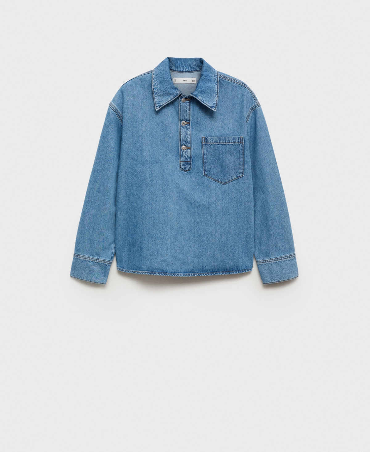 Shop Mango Women's Pocket Denim Blouse In Medium Blue