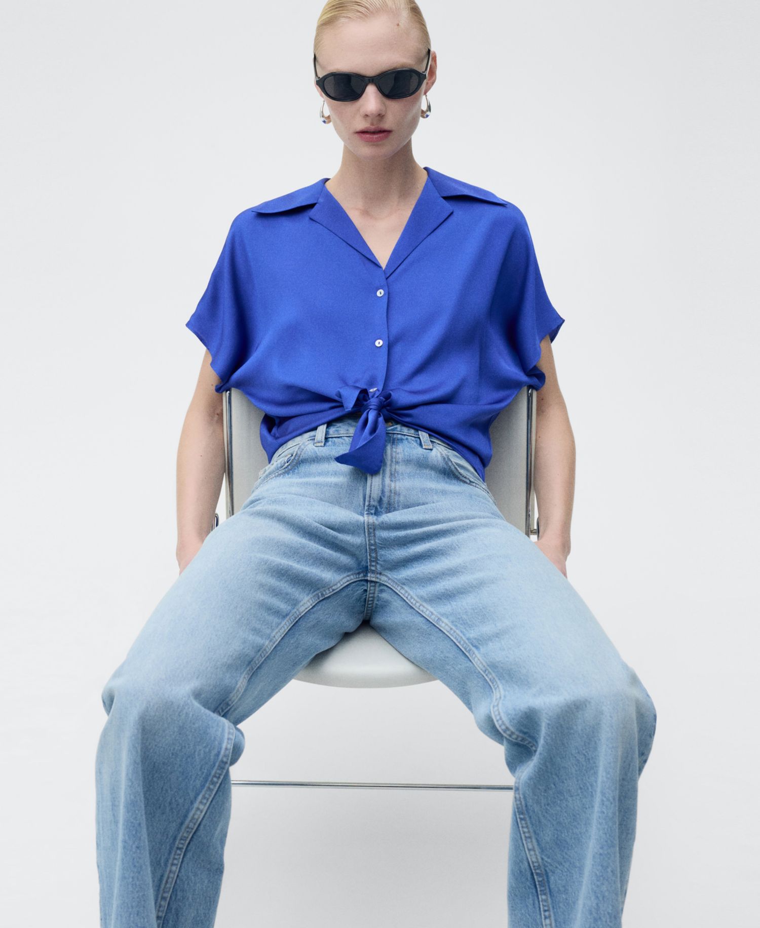 Women's Short-Sleeved Satin Shirt