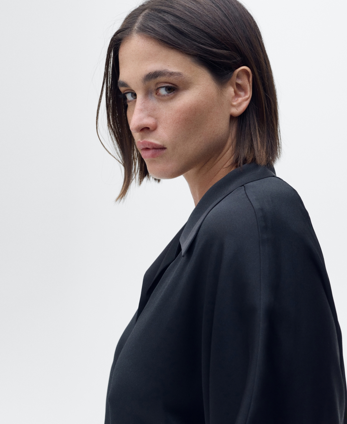 Shop Mango Women's Short-sleeved Satin Shirt In Black