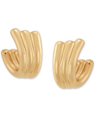 Polished Triple Tube Huggie Hoop Earrings in 18k Gold-Plated Sterling Silver, 0.79"